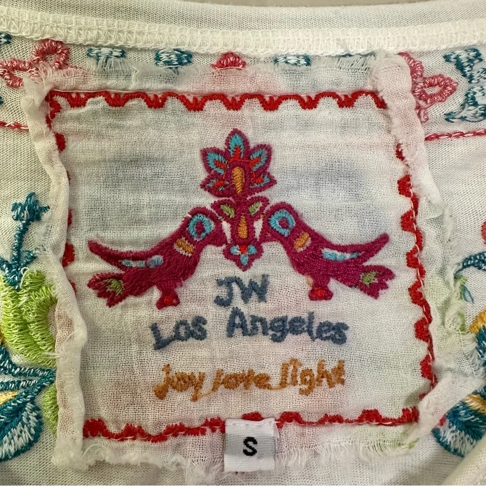 Johnny Was Embroidered Floral Tunic White Short Sleeve Top - Picture 4 of 7